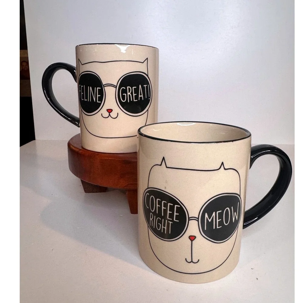 PET by Home Essentials Cat Mugs Set of 2 Feline Great Coffee Right Meow